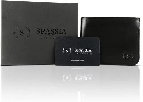 Miniatura 6 de Spassia Primero diseño delgado y plegable protección RFID cartera de cuero de grano completo Spatial Black Classic