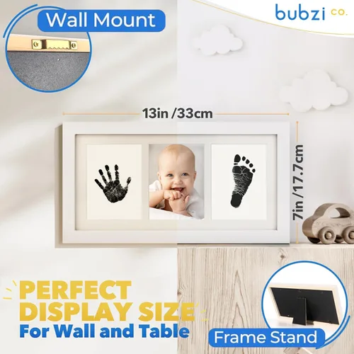 Miniatura 4 de Bubzi Co Baby Kit de marco de foto de huellas de manos y pies para niñas y niños recién nacidos, regalos únicos de ducha de bebé fijados para Blanco