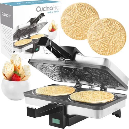 CucinaPro Horneador de Krumkake por Cucina Pro – 100% Antiadherente, Hace Dos Galletas Tipo Krumkake Pizzelle, Ideal para Relleno de Cannoli y Conos