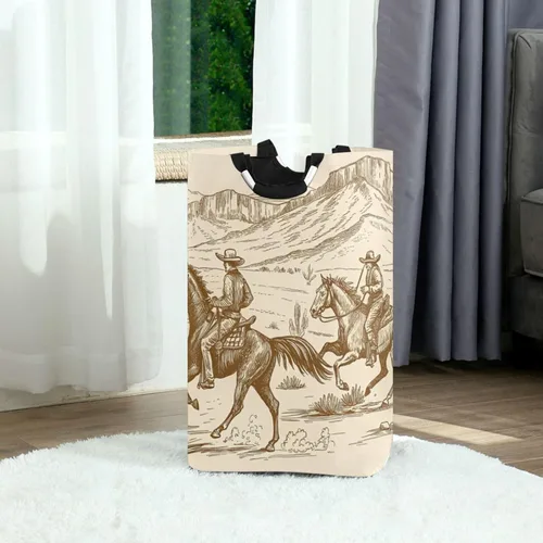 Miniatura 2 de Cesto de lavandería con asa de vaquero del desierto occidental, cesta plegable para ropa sucia, organizador de lavandería grande