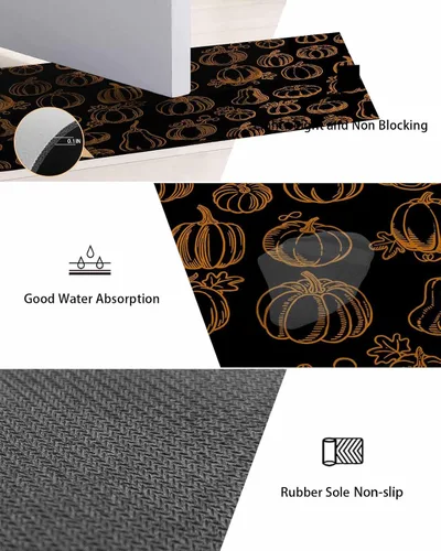 Miniatura 8 de Alfombra de baño Shabby Chic con diseño de calabazas, antideslizante, de secado rápido y absorbente, de tierra de diatomeas, para cocina, sala