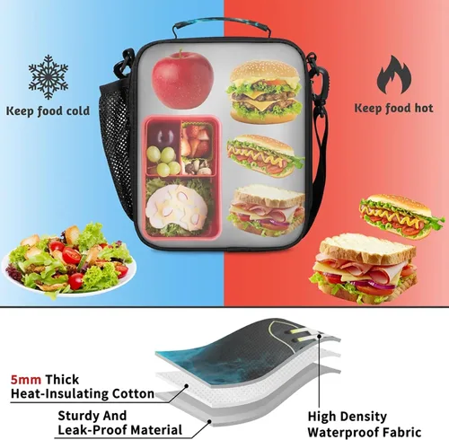 Miniatura 5 de Lonchera para niños – Lonchera aislada a prueba de fugas para niños y niñas, bolsa de almuerzo portátil para escuela, trabajo, picnic con correa