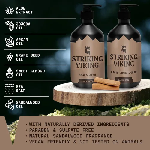 Miniatura 6 de Striking Viking Juego de jabón y acondicionador de mantequilla para barba (4 onzas) de sándalo y barba (10 onzas) de sándalo