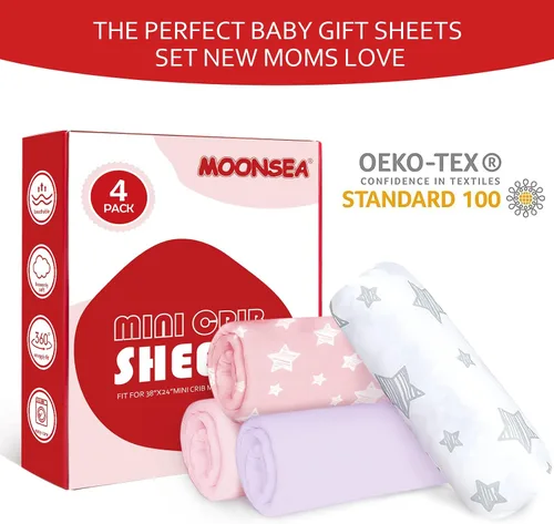 Miniatura 3 de Juego de 4 sábanas bajeras para cuna para niñas (38 x 24 pulgadas), compatibles con Dream on Me, Delta Porta Crib and Arms Reach ideal Cosleeper