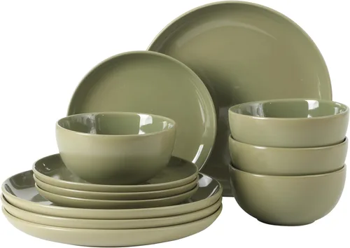 Miniatura 25 de Gibson Home Dempsey Road - Juego de vajilla de gres de 12 piezas – Servicio para 4, platos y cuencos redondos negros, juego moderno de platos