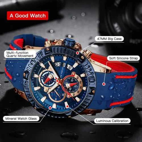 Miniatura 3 de Mini Focus Men Watch Casual Fashion Wrist Watches (ChronographWaterproofLuminousCalendar) Silicon Band Quartz Watches for Men