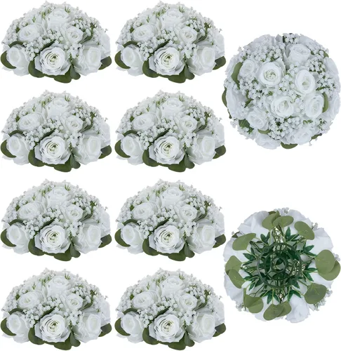 Miniatura 13 de BLOSMON Bolas de Flores Artificiales Centros de Mesa de Boda 10 Piezas Rosa Carmesí Gypsophila Flores Artificiales Piezas Centrales Decoración