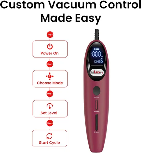 Miniatura 6 de LeLuv Magna LCD Smart Aspiradora de Mano Controladora Bomba de Vacío USB Recargable Modos Programables o Manuales - Suave Rojo de Silicona