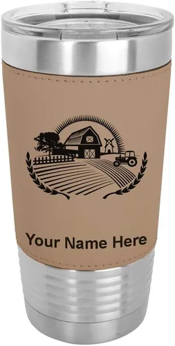 Miniatura 17 de LaserGram Vaso aislado al vacío de 20 onzas, granja, grabado personalizado incluido (piel sintética, estilo béisbol)