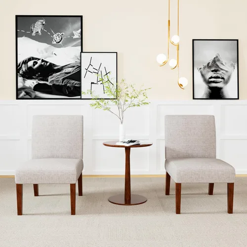 Miniatura 9 de Juego de 2 sillas decorativas, sillas tapizadas de lino con mesa redonda de madera, silla moderna para sala de estar, dormitorio y oficina (gris)