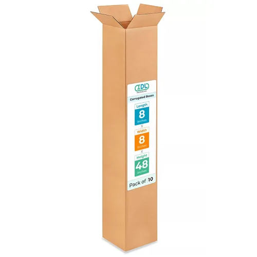 Miniatura 225 de IDL Packaging Paquete de 5 cajas de envío altas de 8 x 8 x 48 pulgadas, extra resistentes de 200 libras frente a caja regular, cajas de mudanza