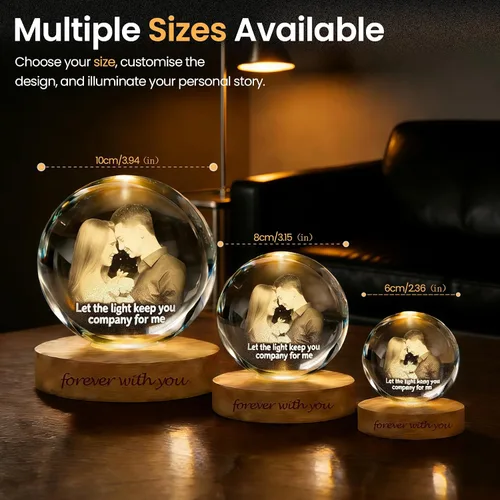 Miniatura 6 de Bola de fotos de cristal 3D personalizada, regalo de imagen grabado con láser, recuerdo conmemorativo único y luz nocturna LED romántica para mamá