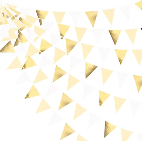 Miniatura 18 de Decoración de fiesta iridiscente de 33 pies, tela holográfica, banderín triangular, banderín de algodón, guirnalda de banderines para cumpleaños