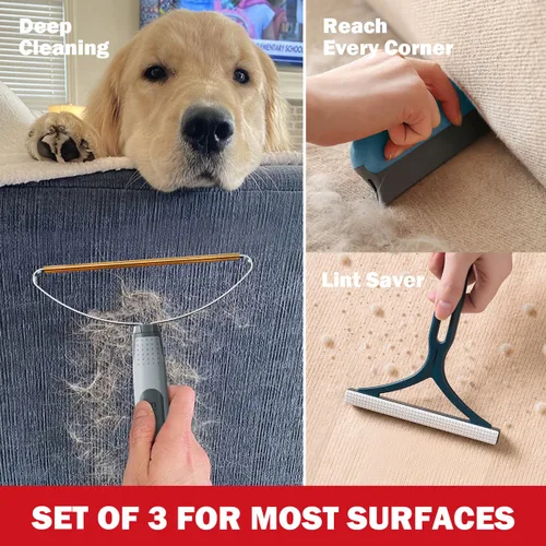 Miniatura 6 de Herramientas de Eliminación de Pelo de Mascotas (Paquete de 3), Removedor Profesional de Pelo de Perro y Gato, Afeitadora de Pelusa, Raspador