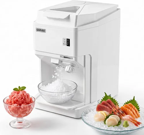 Miniatura 11 de Garvee Trituradora de hielo comercial de 300 libras/h, máquina eléctrica de cono de nieve de 500 W, máquina de afeitar de hielo de mesa de 500 RPM