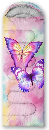 Miniatura 5 de CVHOUSE Saco de dormir de mariposa para campamento, 3 estaciones, clima cálido y fresco, ligero, saco de dormir impermeable para adultos y niños