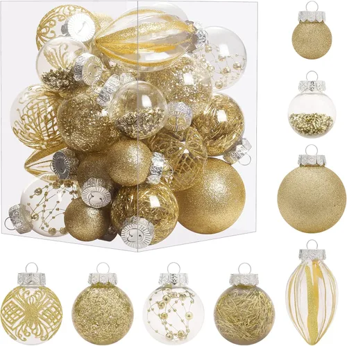 Juego de adornos navideños, 32 piezas de bolas colgantes de Navidad de plástico transparente irrompibles para decoración de árbol de Navidad, para