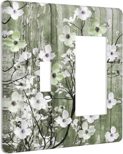 Miniatura 63 de Cubierta de interruptor de luz de 3 cuadrillas con diseño de flores azules púrpuras, cubierta de placa de pared de triple palanca, arbustos florales
