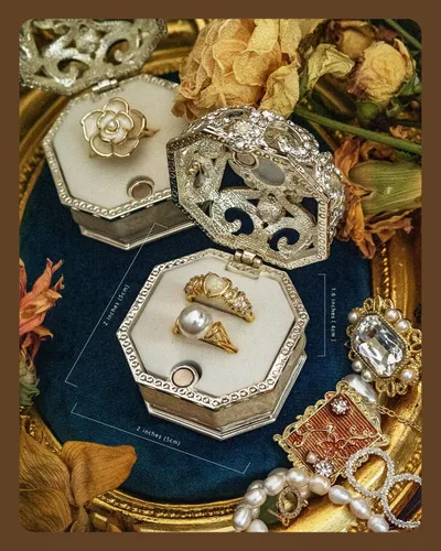 Miniatura 9 de Caja de doble anillo para ceremonia de boda, pequeña caja de anillo de compromiso para propuesta, caja de portador de anillos vintage, caja