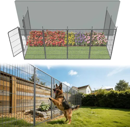 Miniatura 74 de FXW - Valla de jardín metálica y resistente para exteriores, barrera para perros y conejos, fácil instalación, negro, 24 pulgadas de alto x 29.6