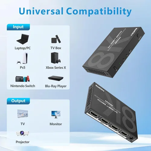 Miniatura 6 de 8K HDMI Switch 3 en 1 Salida 4K @120Hz HDMI Switcher Soporte HDR10+, Dolby Vision, Dolby Atmos, VRR, ALLM, CEC
