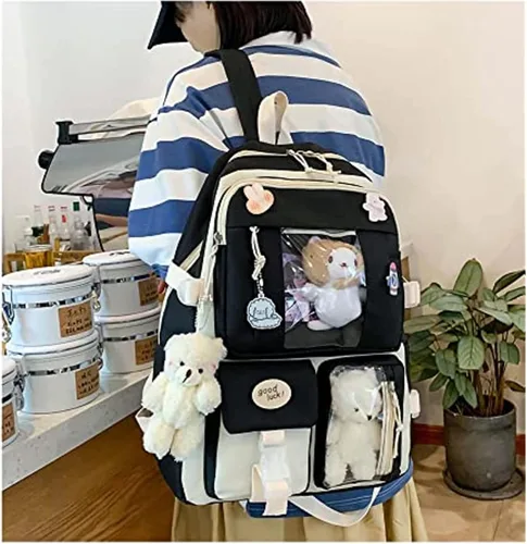 Miniatura 3 de Mochila Kawaii de 5 piezas, bolsa deportiva estética de 17 pulgadas con bonita mochila, bolsa de hombro, caja de lápices, bolsa de mano, bolsa