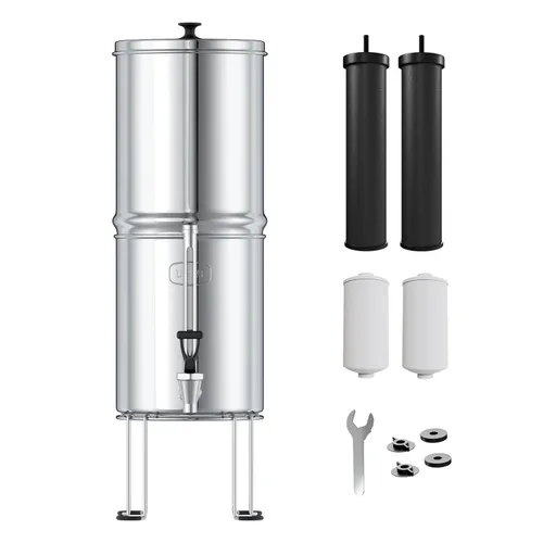 Sistema de filtro de agua alimentado por gravedad USWF, 2.25 galones de acero inoxidable, con 2 filtros de carbón, 2 filtros de flúor, portátil con