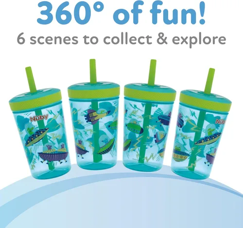 Miniatura 7 de Nuby Thirsty Kids Super Sipper - Vaso antiderrames para niños pequeños con válvula de silicona de 360° y popote giratorio, paquete de 2, 14 onzas