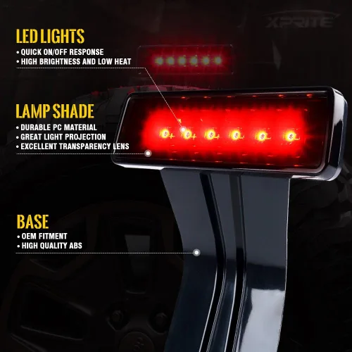 Miniatura 3 de Xprite Tercera luz de freno LED con lente ahumada de alto montaje y tercera luz trasera compatible con Jeep Wrangler JK 2007-2018 Lente ahumada