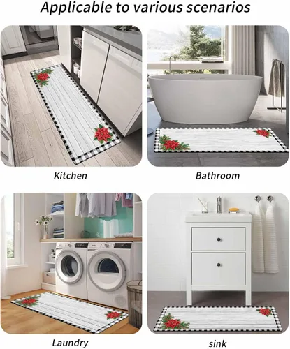Miniatura 6 de Tapete de baño de flor de pascua de Navidad para bañera, antideslizante, de secado rápido y absorbente, de tierra de diatomeas, tapete de cocina