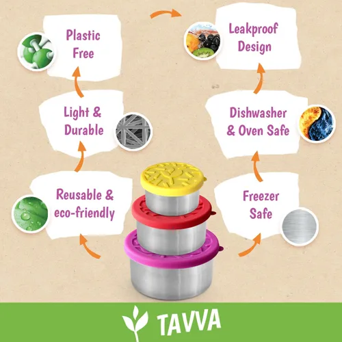 Miniatura 7 de TAVVA Recipientes de acero inoxidable para niños [12 onzas/7 onzas/3 onzas] – A prueba de fugas con tapas de silicona, lonchera para niños, lonchera