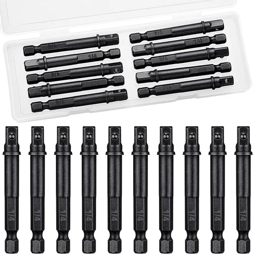 Miniatura 10 de Adaptador de impacto cuadrado para taladros, extensión de brocas de destornillador, adaptador de enchufe de impacto hexagonal para bricolaje Negro
