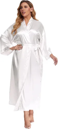 Miniatura 2 de Batas largas de satén para mujer, tallas grandes, batas largas de seda, kimonos, ropa de dormir