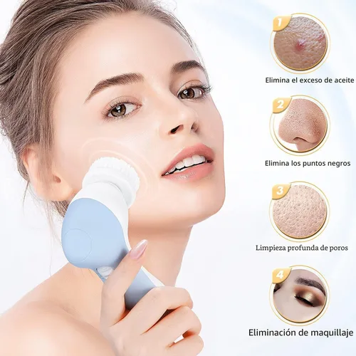 Miniatura 3 de COSLUS Cepillo de Limpieza Facial Exfoliador Facial de Silicona: Dispositivo de Masaje Rotatorio Exfoliante Eléctrico 7 en 1 FBS-D Impermeable Azul