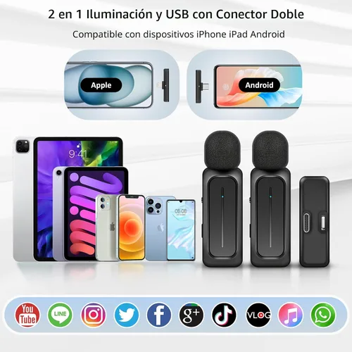 Miniatura 6 de Ecomxia 2 Piezas Micrófono de Solapa Inalámbrico para iPhone iPad Android con Estuche de Carga 7H Micrófono de Clip de Solapa Inalámbrico