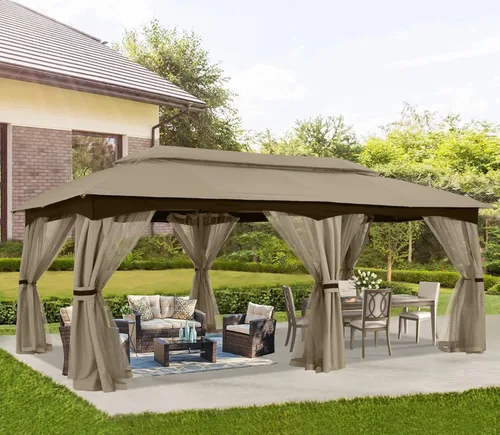 Miniatura 14 de ABCCANOPY Gazebo para patio al aire libre, 11 x 11 pies, toldo de doble techo con mosquitera para patio trasero, terraza, jardín, césped, gris oscuro
