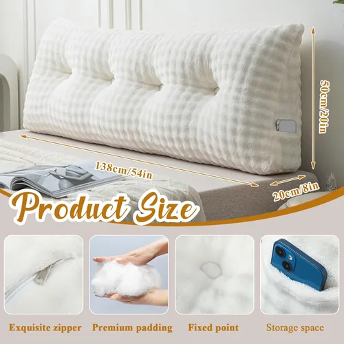 Miniatura 2 de Wenqik Almohada triangular para cabecero de sofá cama, respaldo de lectura, almohada de cuña con funda extraíble, soporte de espalda para Beige