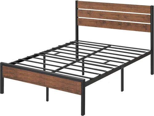 Miniatura 7 de Base de cama rústica tamaño Queen con cabecero, plataforma de metal, marco de cama de granja, listones de metal, marco de cama resistente