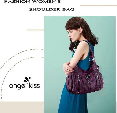 Miniatura 2 de Angelkiss Monederos grandes y bolsos para mujer de piel sintética lavada bolso cruzado de hombro