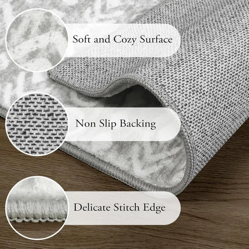 Miniatura 5 de Lahome Alfombra bohemia marroquí para entrada, lavable, de 2 x 3 pies, color gris y blanco, antideslizante, ultra fina, suave, rústica con estampado