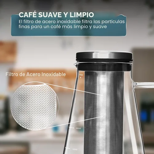 Miniatura 4 de Máquina de café helado, hermética e infusor de té con boquilla. 1.0L. Ovalware RJ3 jarra de vidrio para elaboración con filtro de acero inoxidable