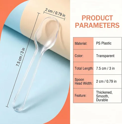 Miniatura 2 de 500 cucharas de degustación desechables transparentes, cucharas de muestreo de plástico, cuchara pequeña para alimentos, helados, postres
