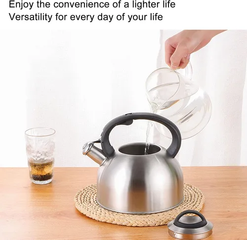 Miniatura 3 de Hervidor de té silbante de 3 litros, hervidor de té silbante, tetera de acero inoxidable, calentamiento rápido con botones de un solo toque