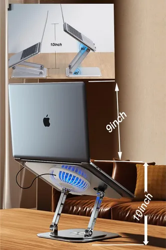Miniatura 7 de Ventilador de soporte para laptop con base giratoria giratoria de 360°, altura elevadora de 10 pulgadas ajustable para escribir, ver, presentación