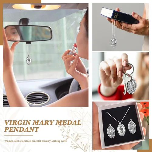 Miniatura 5 de Ferreve 48 piezas de colgante de medalla de Virgen María de 1 pulgada, collar ovalado de plata con colgante de Virgen María, medallas religiosas