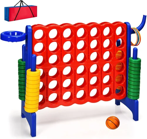 Miniatura 11 de KOTEK Juego gigante 4 en una fila, juego familiar jumbo de 4 en puntuación con deslizadores de liberación rápida, 42 anillos, lanzamiento de anillos