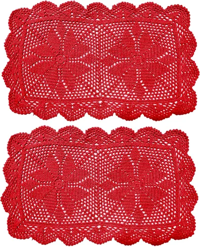 Miniatura 22 de Manteles individuales rectangulares de encaje de ganchillo de 12 x 21 pulgadas, hechos a mano, para comedor y cocina, camino de mesa