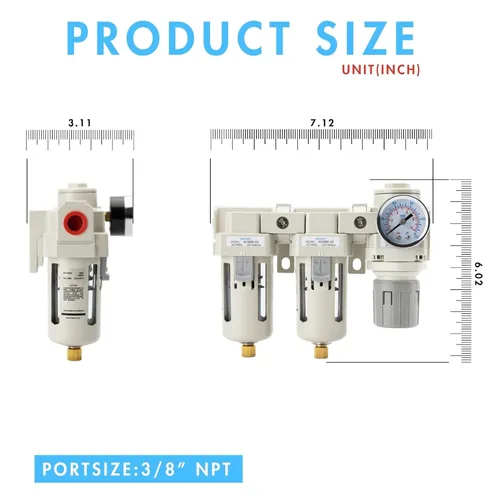 Miniatura 2 de Sistema de secado de aire NPT de 3/8 pulgadas Filtro de compresor de aire Filtros de aire dobles Combo de regulador de presión de aire