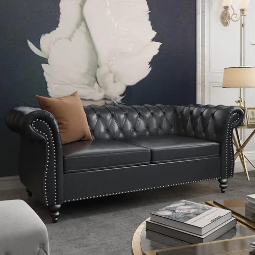 Miniatura 14 de QHITTY Sofá de Acento, Sofá Biplaza Chesterfield Moderno de Terciopelo, Sofá Tapizado con Respaldo Capitoné para Muebles de Sala de Estar (Gris)