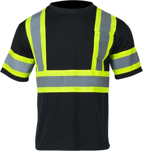 Miniatura 2 de VENDACE Camiseta de seguridad de alta visibilidad Clase 2 para hombre, camisa de manga corta reflectante ANSI con parte inferior negra (negro, M)